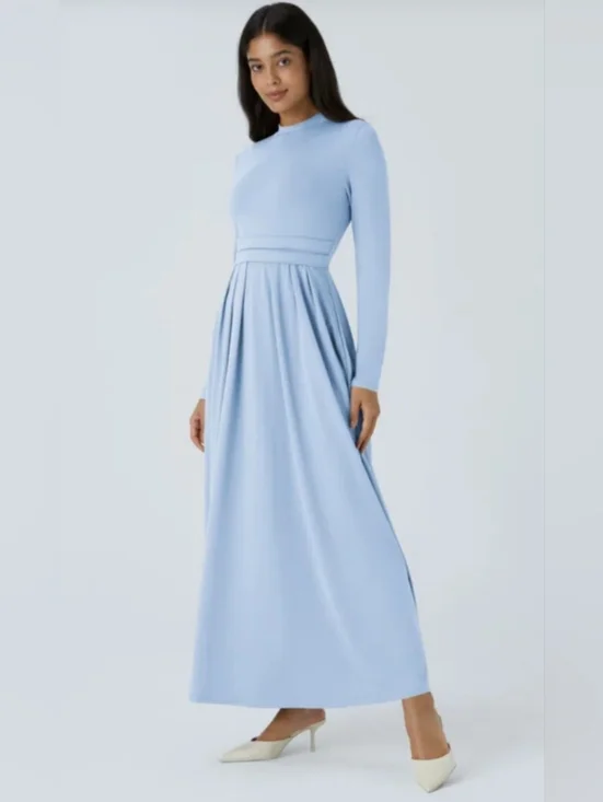 Long-Sleeve Light Blue Maxi Dress - Picture 1 of 6